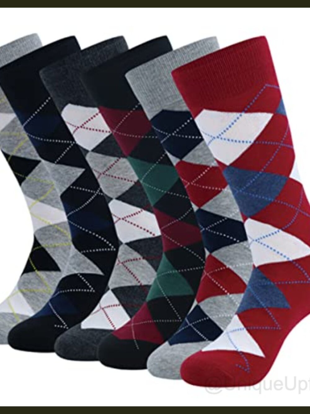 Men's Cotton Argyle Crew Socks 6 Pack Breathable Moisture Wicking Dress Socks